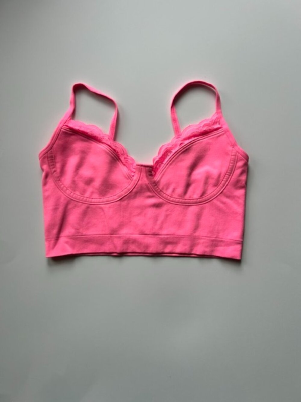 Aerie Real Good Lace Trim Bralette Crop Top Hot Pink XS/S